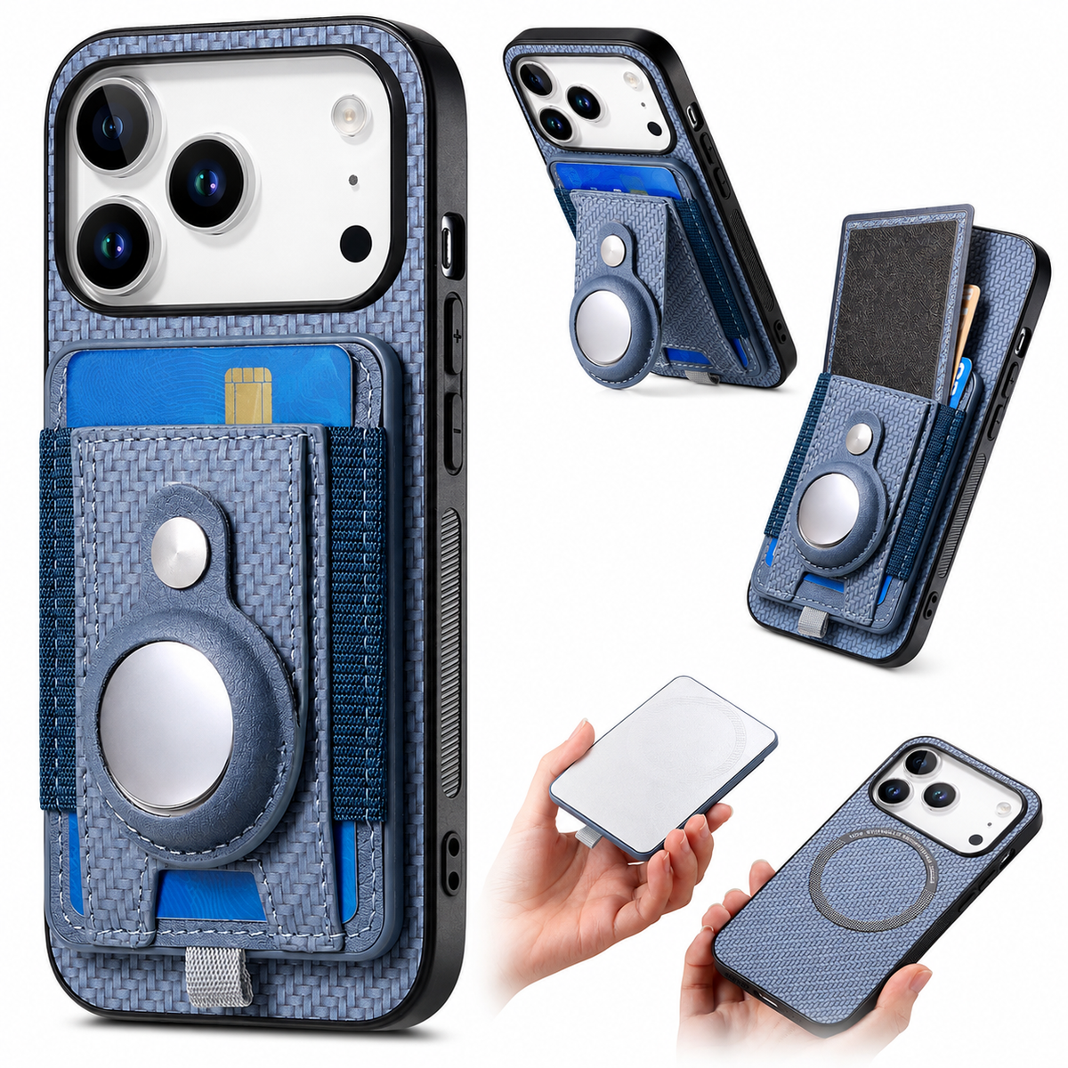 Premium iPhone Case MagSafe Magnetic Wallet Cover AirTag Card Holder Shockproof Anti Scratch Non-Slip PC + TPU Protective Wireless Charging Slim Design