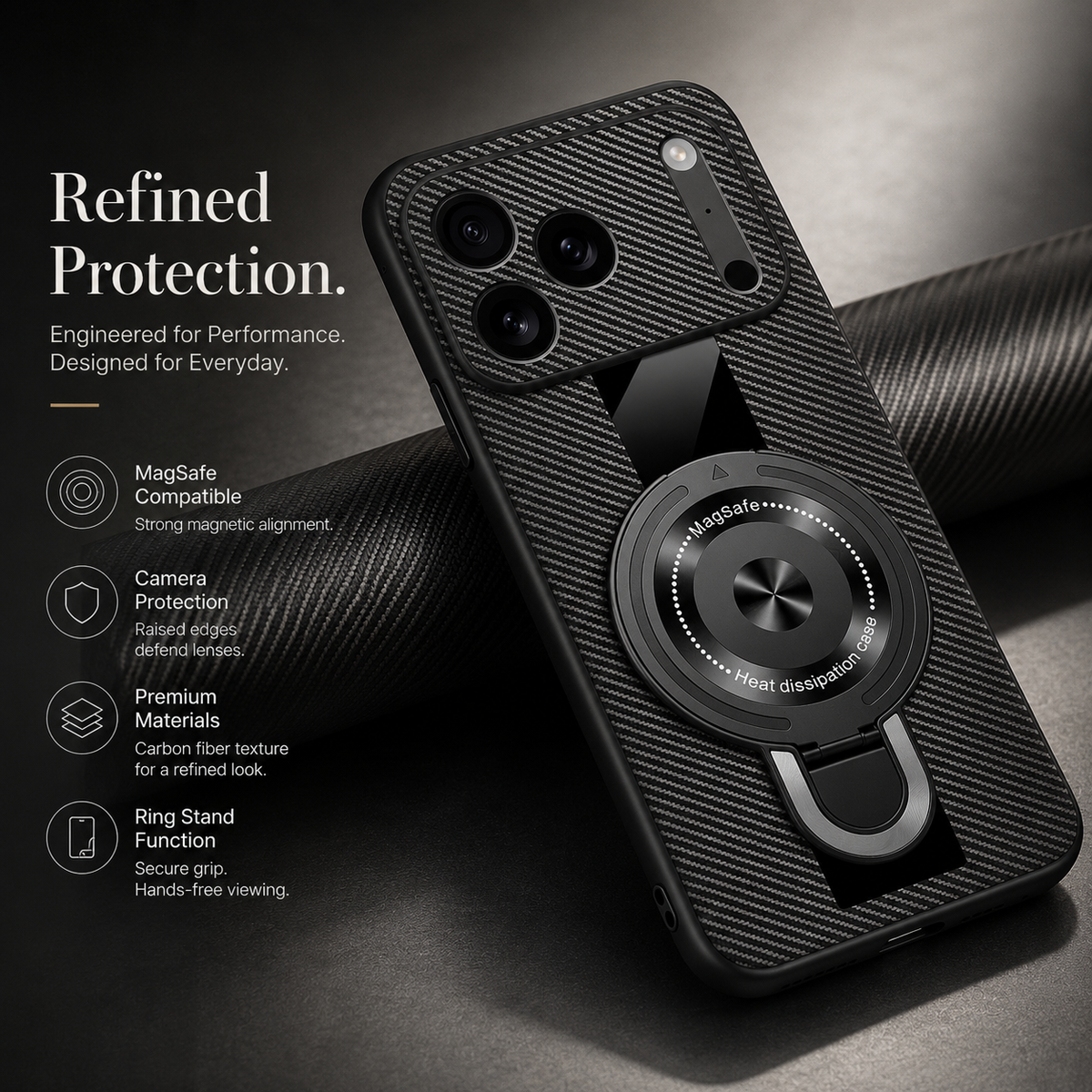 Premium iPhone Case MagSafe Matte Fiber Magnetic Ring Stand Shockproof Protective Cover PC TPU Silicone Anti Scratch Non Slip Slim Full Coverage Cases