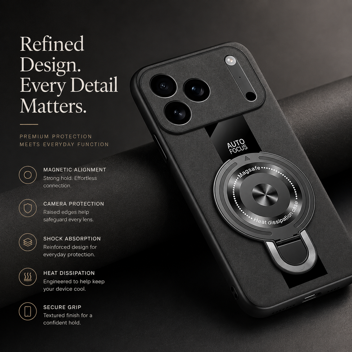 Premium iPhone Case MagSafe Matte Fiber Magnetic Ring Stand Shockproof Protective Cover PC TPU Silicone Anti Scratch Non Slip Slim Full Coverage Cases