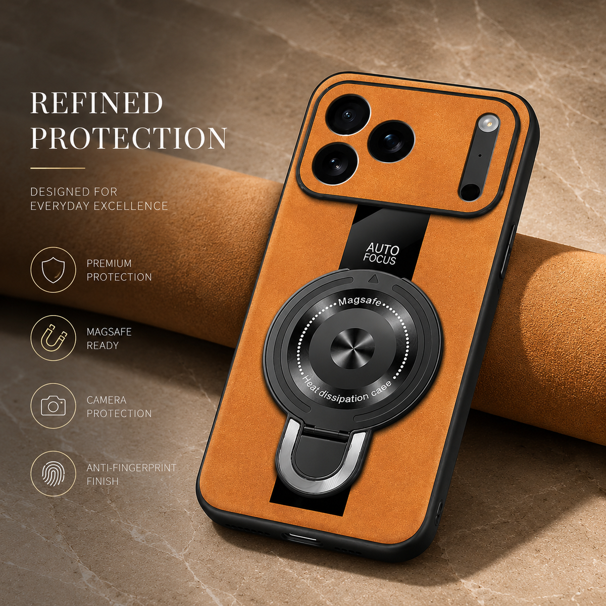Premium iPhone Case MagSafe Matte Fiber Magnetic Ring Stand Shockproof Protective Cover PC TPU Silicone Anti Scratch Non Slip Slim Full Coverage Cases