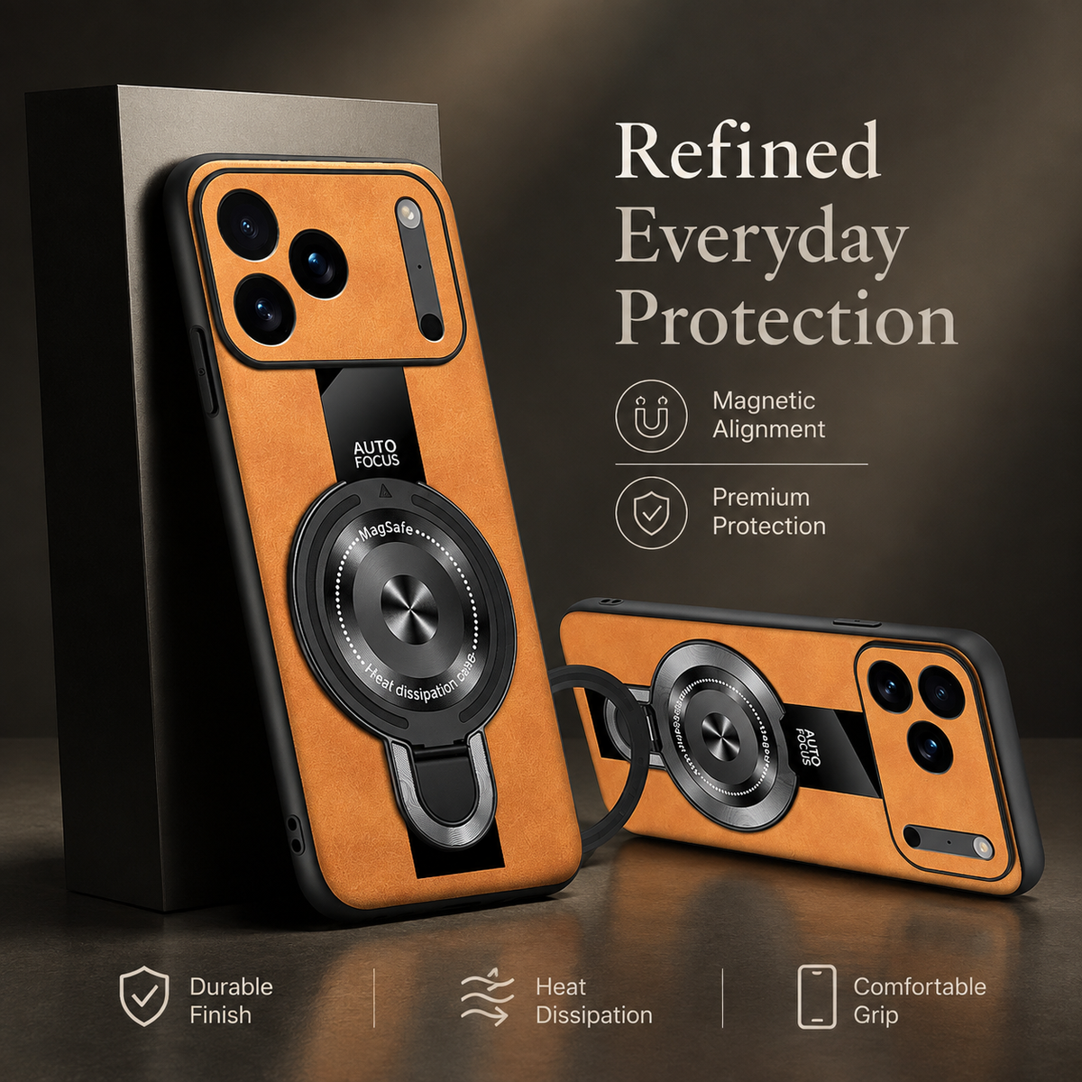 Premium iPhone Case MagSafe Matte Fiber Magnetic Ring Stand Shockproof Protective Cover PC TPU Silicone Anti Scratch Non Slip Slim Full Coverage Cases