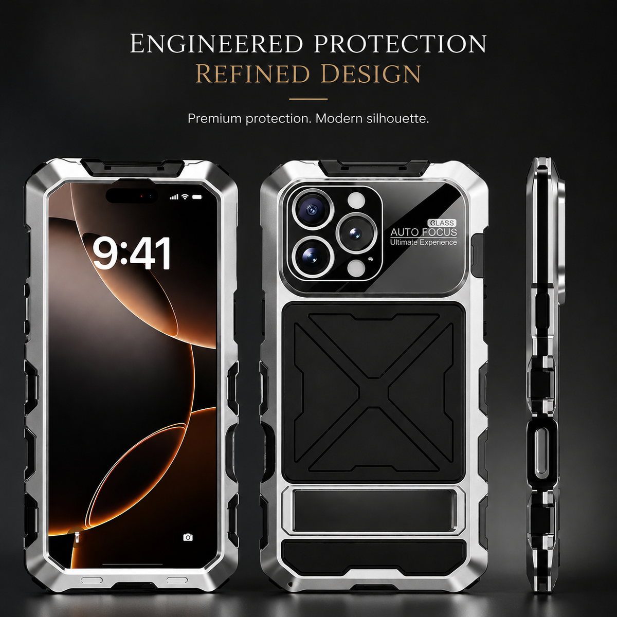 Premium iPhone Case MagSafe Metal Bumper Shockproof Protective Cover Anti Slip Silicone Grip Edge Protection Heavy Slim Frame Full Coverage Design Fit