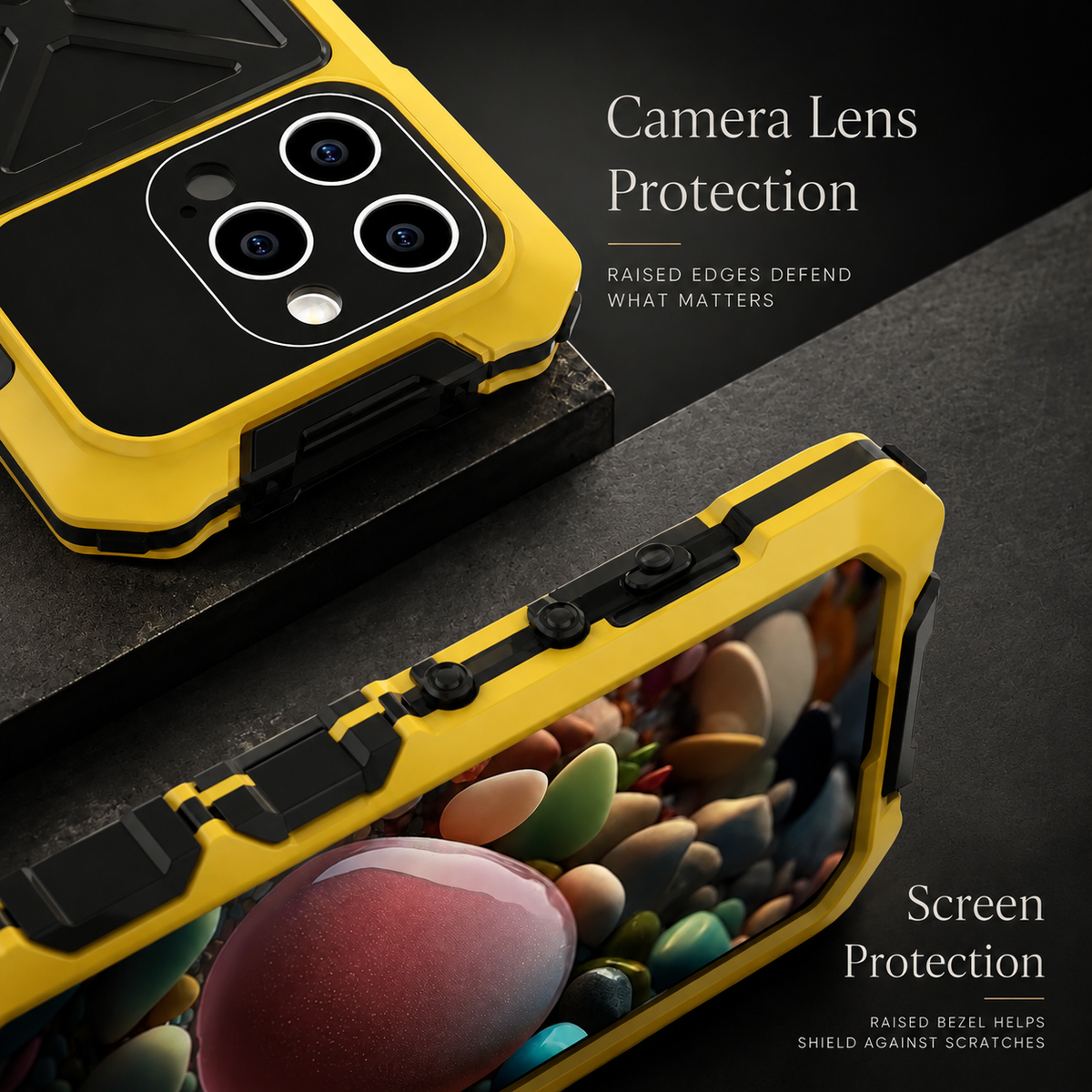 Premium iPhone Case MagSafe Metal Bumper Shockproof Protective Cover Anti Slip Silicone Grip Edge Protection Heavy Slim Frame Full Coverage Design Fit