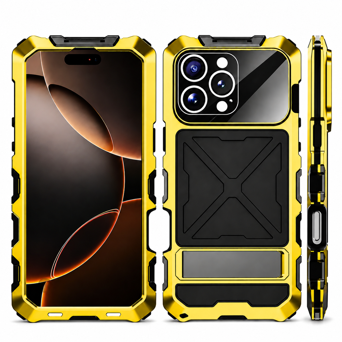 Premium iPhone Case MagSafe Metal Bumper Shockproof Protective Cover Anti Slip Silicone Grip Edge Protection Heavy Slim Frame Full Coverage Design Fit