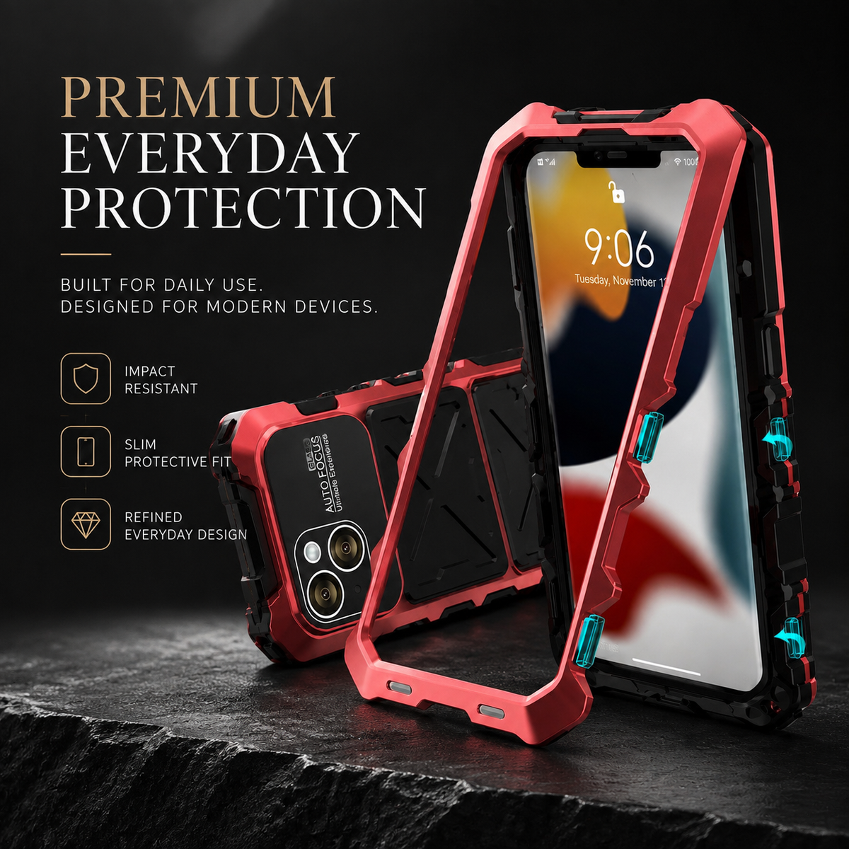 Premium iPhone Case MagSafe Metal Bumper Shockproof Protective Cover Anti Slip Silicone Grip Edge Protection Heavy Slim Frame Full Coverage Design Fit