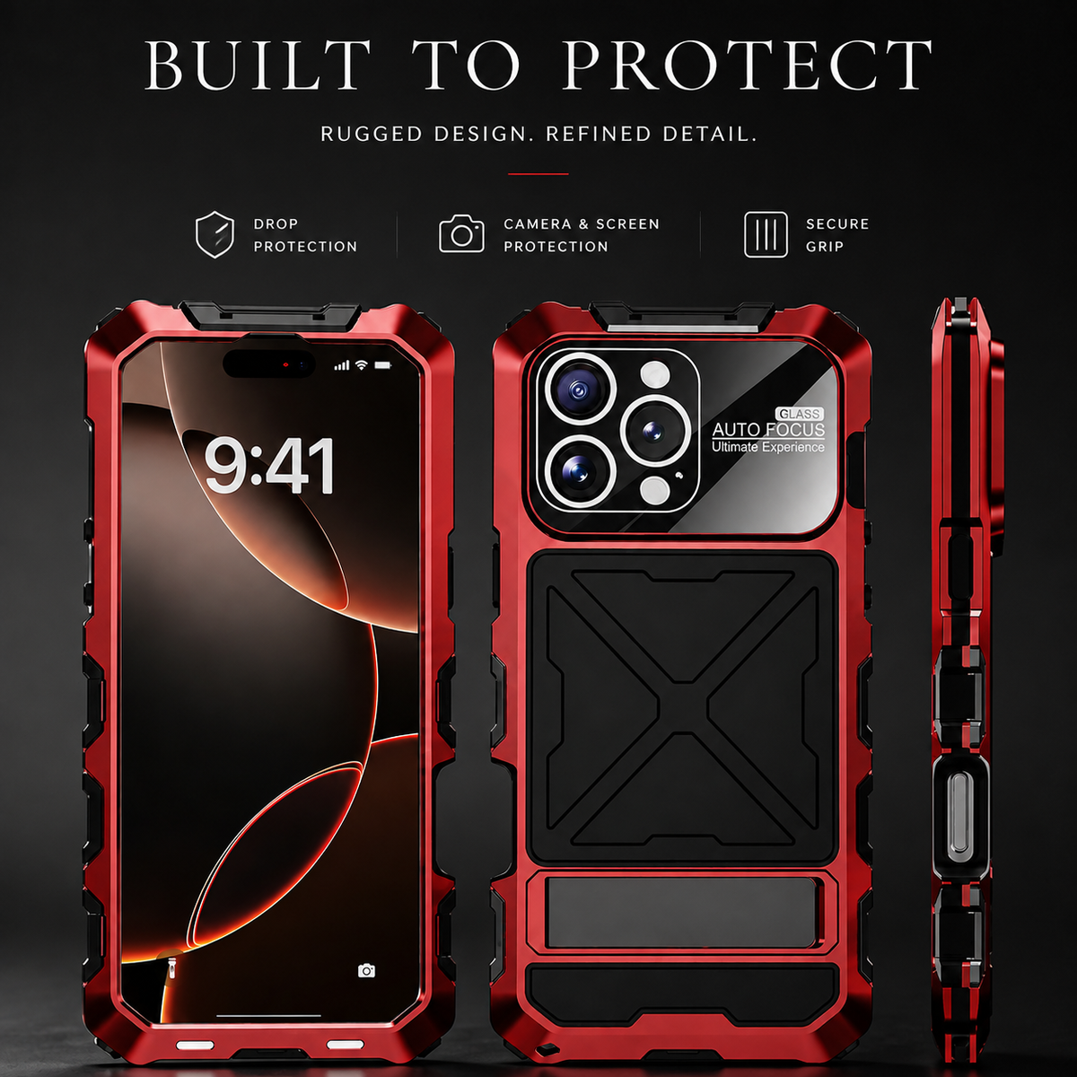 Premium iPhone Case MagSafe Metal Bumper Shockproof Protective Cover Anti Slip Silicone Grip Edge Protection Heavy Slim Frame Full Coverage Design Fit