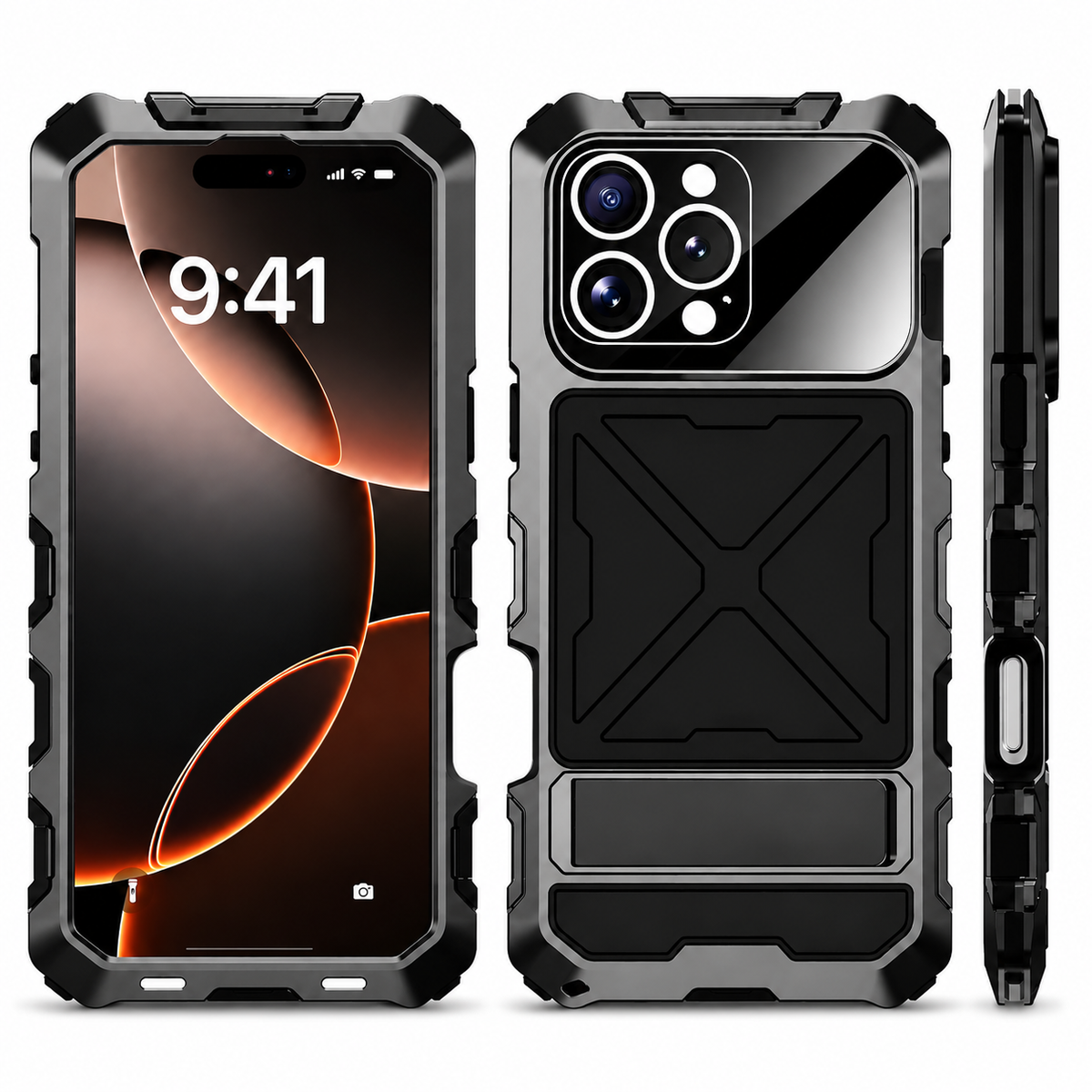 Premium iPhone Case MagSafe Metal Bumper Shockproof Protective Cover Anti Slip Silicone Grip Edge Protection Heavy Slim Frame Full Coverage Design Fit