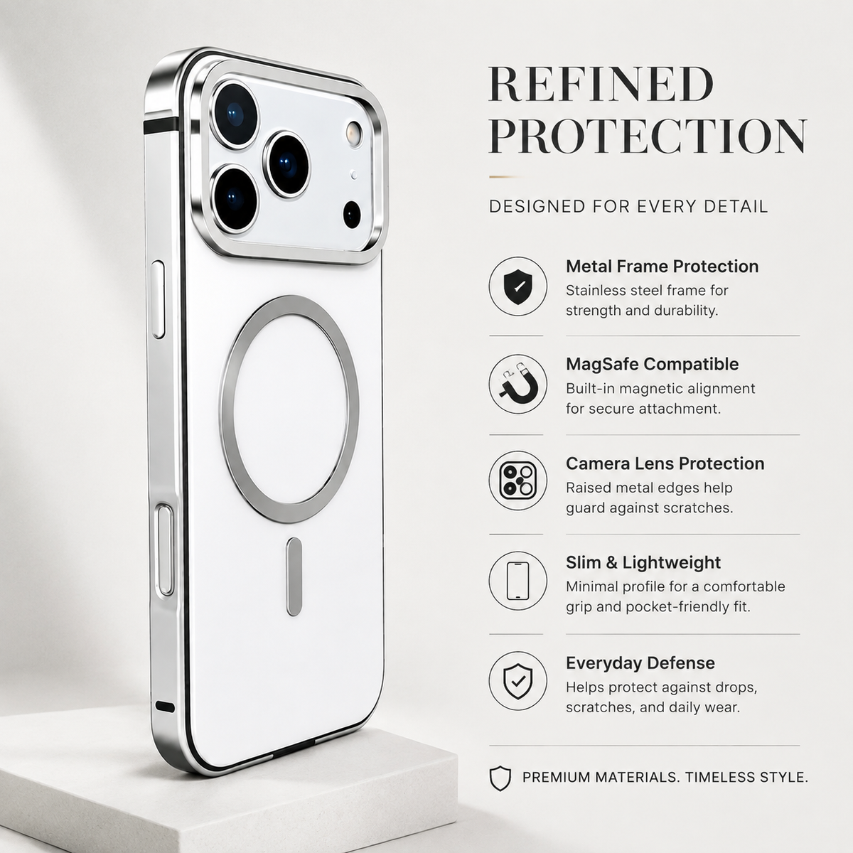 Premium iPhone Case MagSafe Metal Frame Aluminum Alloy Shockproof Anti Drop Protective Cover Scratch Resistant Magnetic Slim Full Coverage
