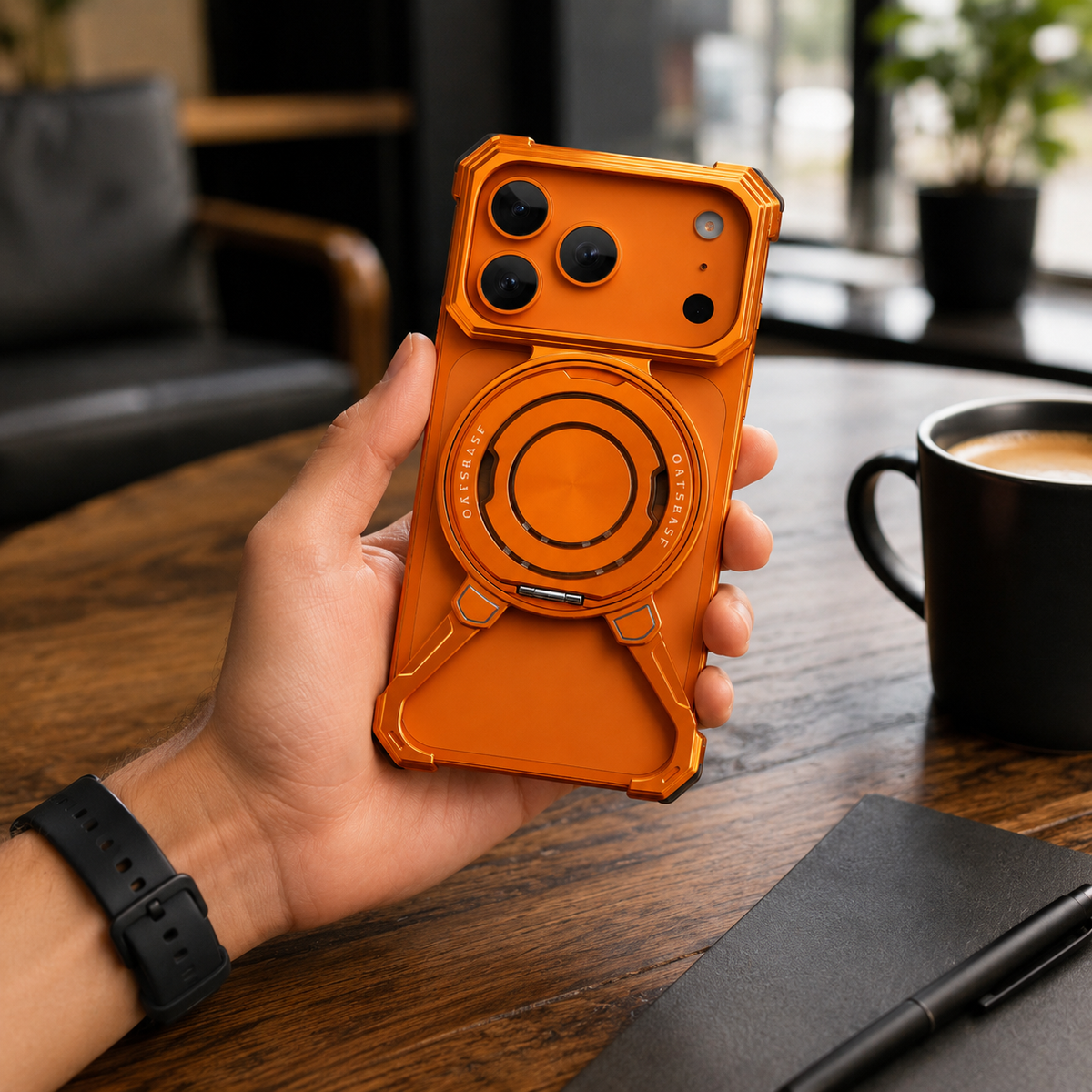 Premium iPhone Case MagSafe Metal Frameless Shockproof Bumper Cover 360° Rotating Ring Stand Magnetic Grip Protective Slim Open Back Minimalist Design
