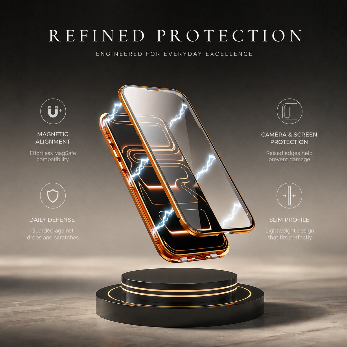 Premium iPhone Case MagSafe Metal Magnetic Double Sided Tempered Glass Shockproof Full Coverage Clear Protective Cover Lock Catch Slim Secure Frame