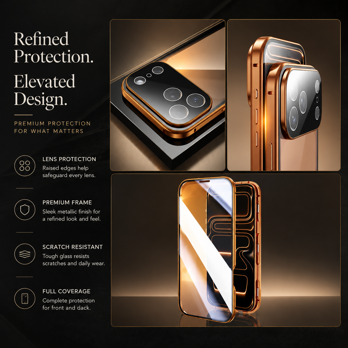 Premium iPhone Case MagSafe Metal Magnetic Double Sided Tempered Glass Shockproof Full Coverage Clear Protective Cover Lock Catch Slim Secure Frame