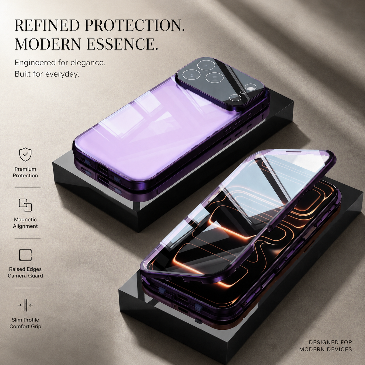 Premium iPhone Case MagSafe Metal Magnetic Double Sided Tempered Glass Shockproof Full Coverage Clear Protective Cover Lock Catch Slim Secure Frame