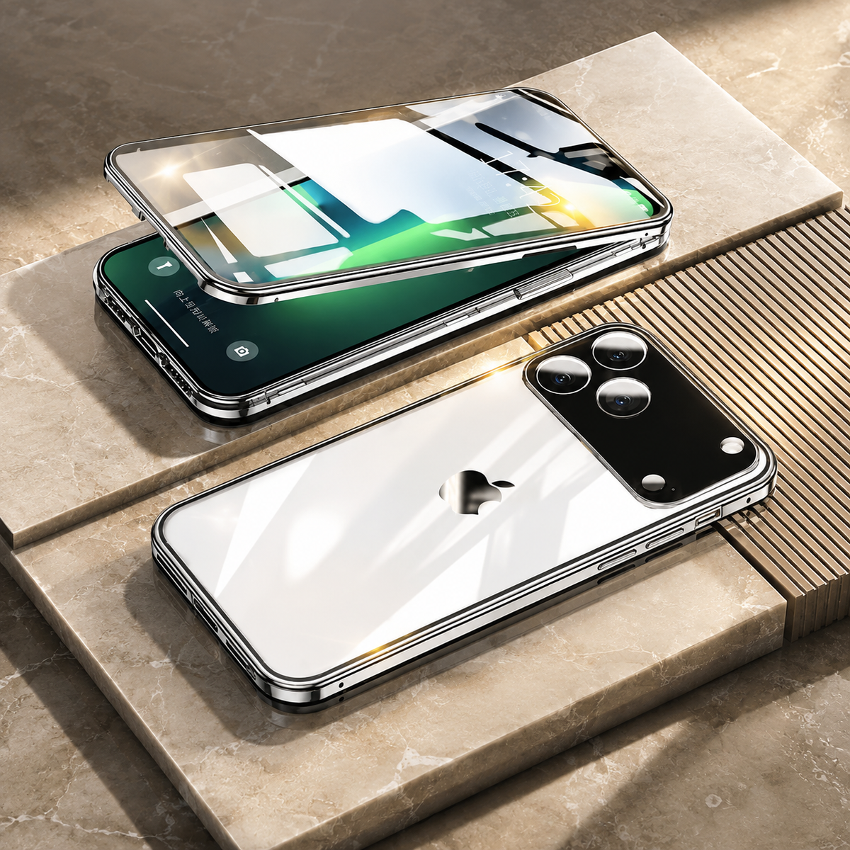 Premium iPhone Case MagSafe Metal Magnetic Double Sided Tempered Glass Shockproof Full Coverage Clear Protective Cover Lock Catch Slim Secure Frame
