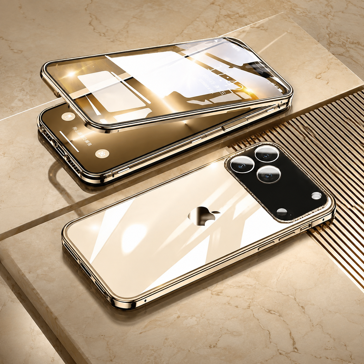 Premium iPhone Case MagSafe Metal Magnetic Double Sided Tempered Glass Shockproof Full Coverage Clear Protective Cover Lock Catch Slim Secure Frame
