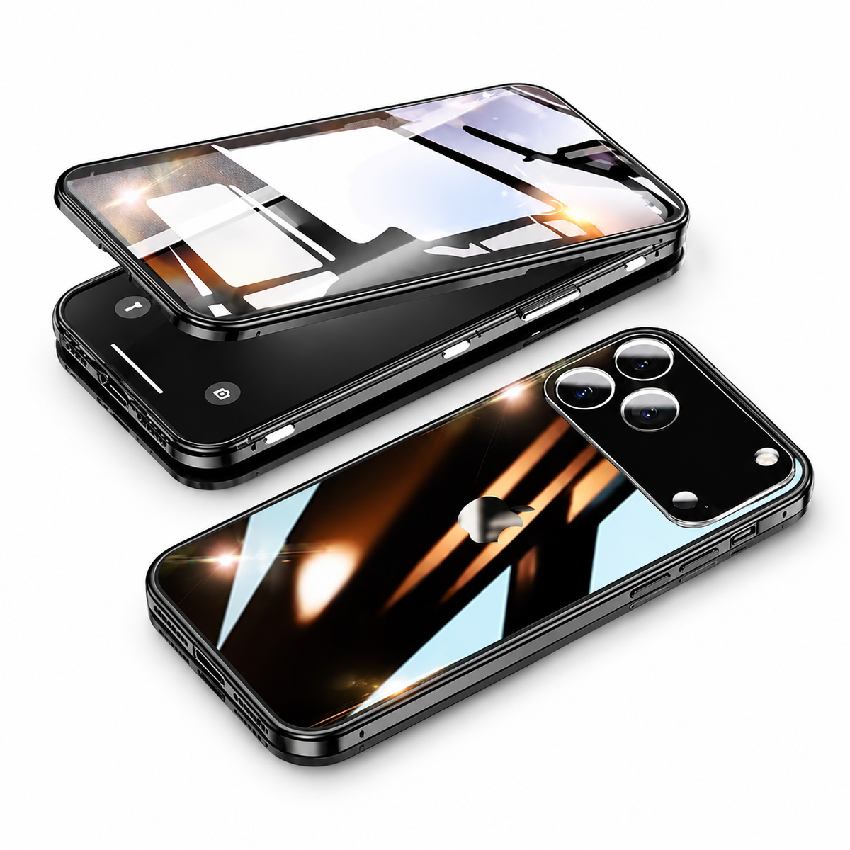 Premium iPhone Case MagSafe Metal Magnetic Double Sided Tempered Glass Shockproof Full Coverage Clear Protective Cover Lock Catch Slim Secure Frame