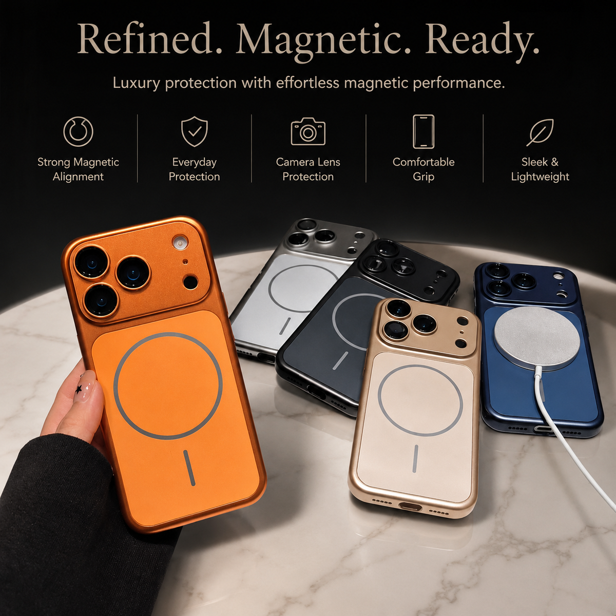 Premium iPhone Case MagSafe Metallic Magnetic Shockproof Hard PC Protective Cover Slim Anti Scratch Camera Protection Lightweight Modern Full Coverage Case