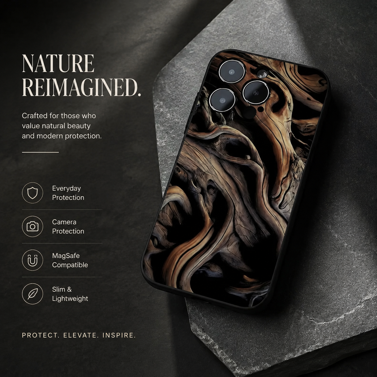 Premium iPhone Case MagSafe Natural Wood Back TPU Bumper Shockproof Magnetic Cover Camera Lens Protection Ultra Thin Slim Protective Design