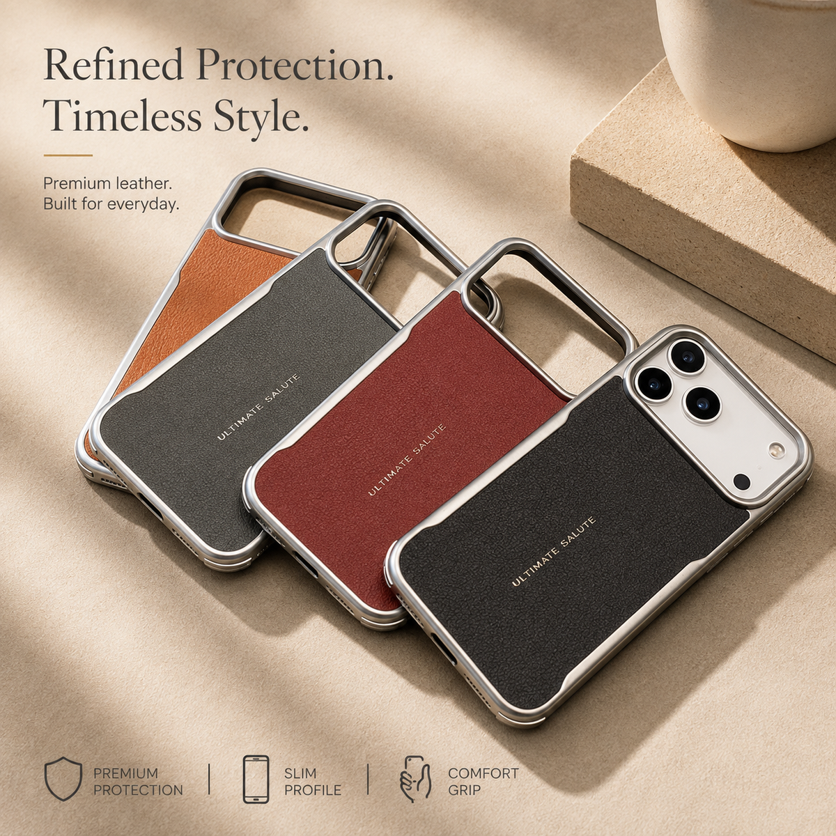 Premium iPhone Case MagSafe PU Leather Magnetic Protective Cover Shockproof PC Frame Anti Scratch Dustproof Non Slip Slim Full Coverage Modern Design