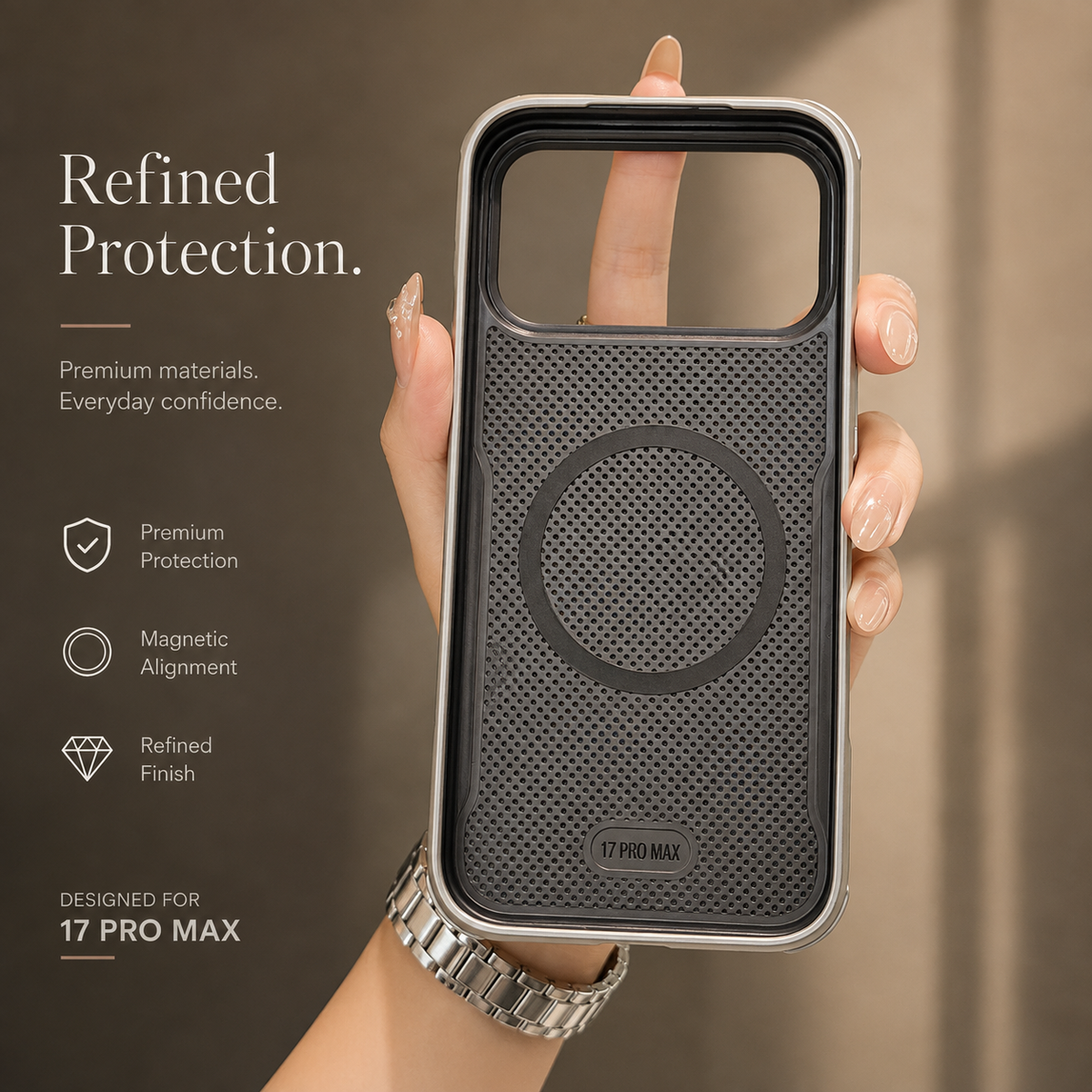 Premium iPhone Case MagSafe PU Leather Magnetic Protective Cover Shockproof PC Frame Anti Scratch Dustproof Non Slip Slim Full Coverage Modern Design