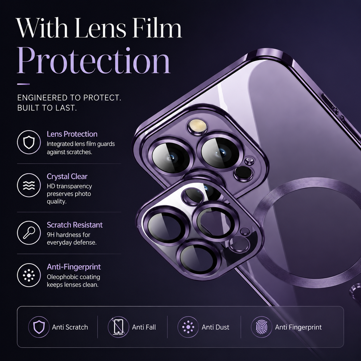 Premium iPhone Case MagSafe Plating Clear Cover with Magnetic Wireless Charging Lens Protector Anti-Fingerprint Scratch-Resistant Design