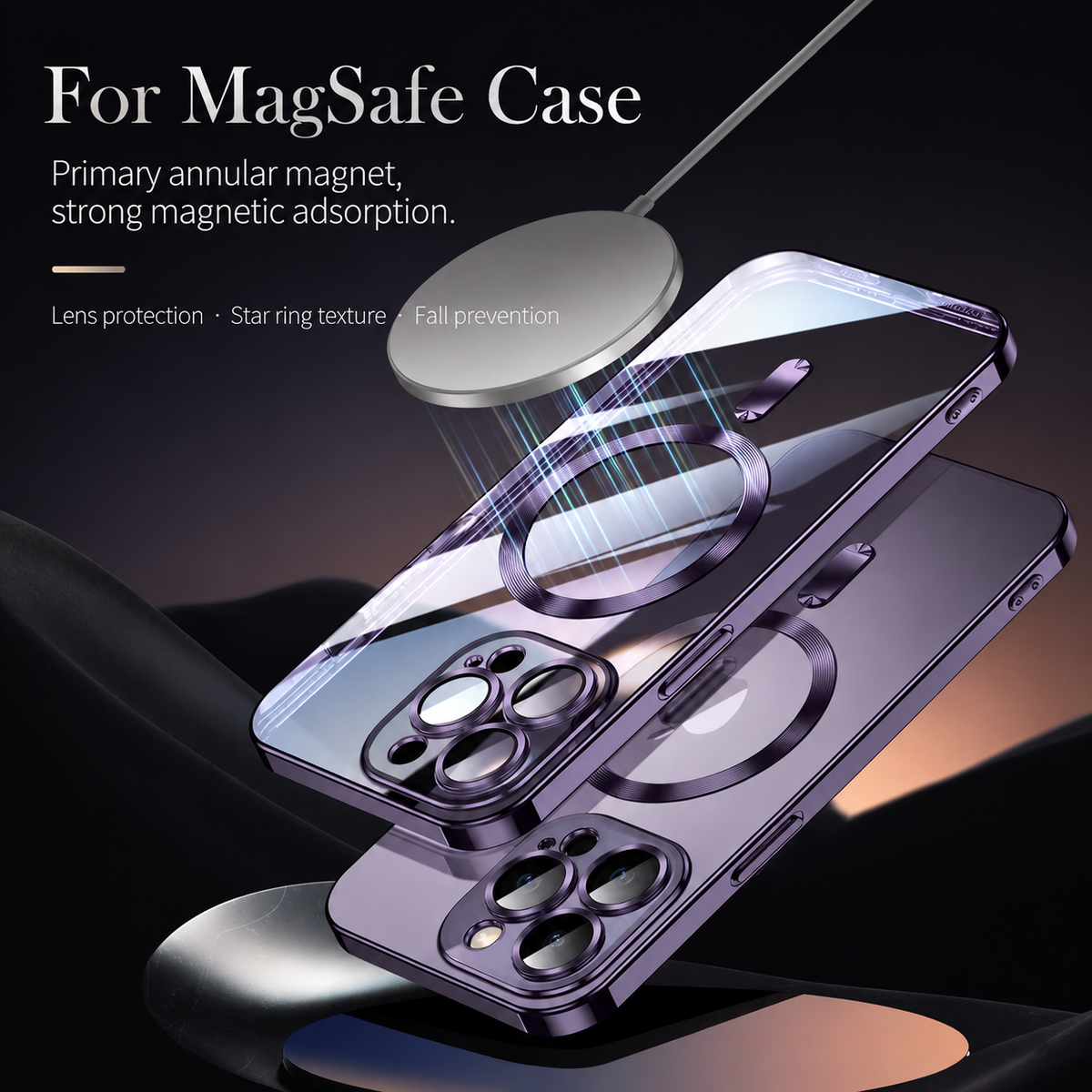Premium iPhone Case MagSafe Plating Clear Cover with Magnetic Wireless Charging Lens Protector Anti-Fingerprint Scratch-Resistant Design