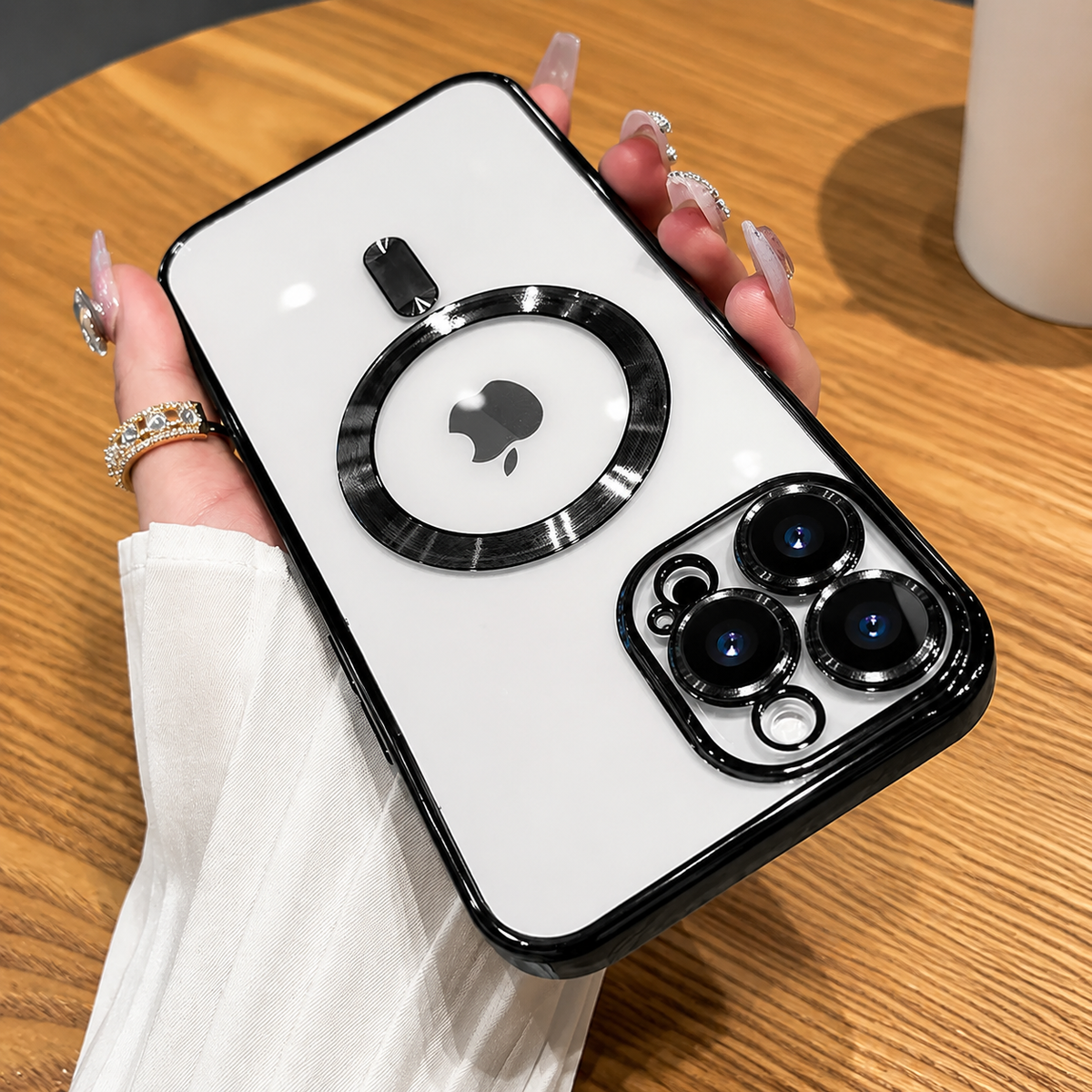 Premium iPhone Case MagSafe Plating Clear Cover with Magnetic Wireless Charging Lens Protector Anti-Fingerprint Scratch-Resistant Design