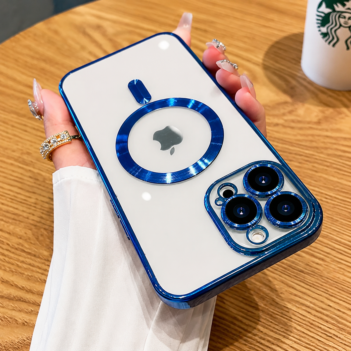 Premium iPhone Case MagSafe Plating Clear Cover with Magnetic Wireless Charging Lens Protector Anti-Fingerprint Scratch-Resistant Design