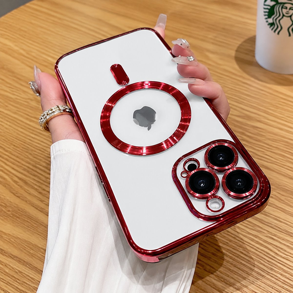Premium iPhone Case MagSafe Plating Clear Cover with Magnetic Wireless Charging Lens Protector Anti-Fingerprint Scratch-Resistant Design