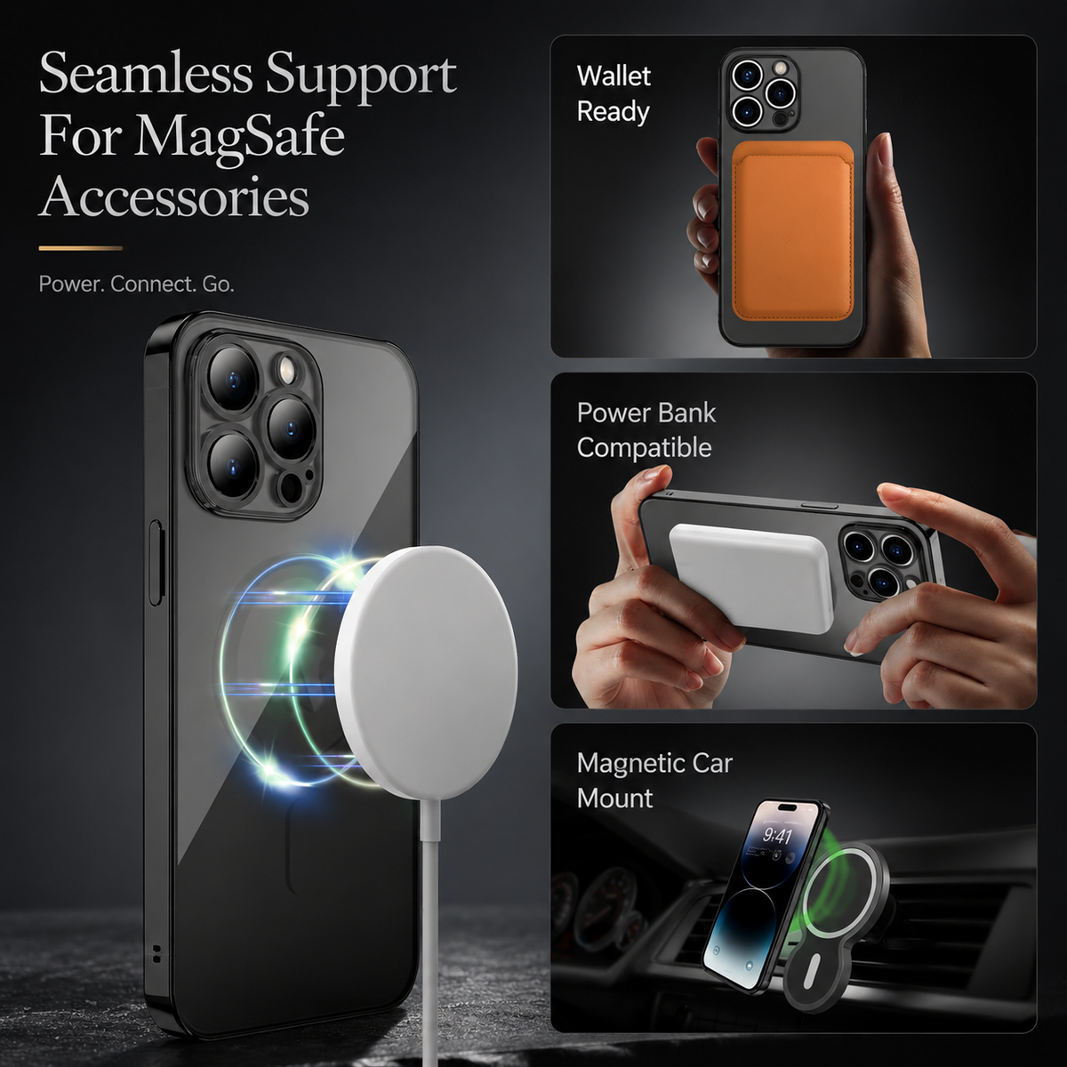 Premium iPhone Case MagSafe Plating Clear Cover with Magnetic Wireless Charging Lens Protector Anti-Fingerprint Scratch-Resistant Design
