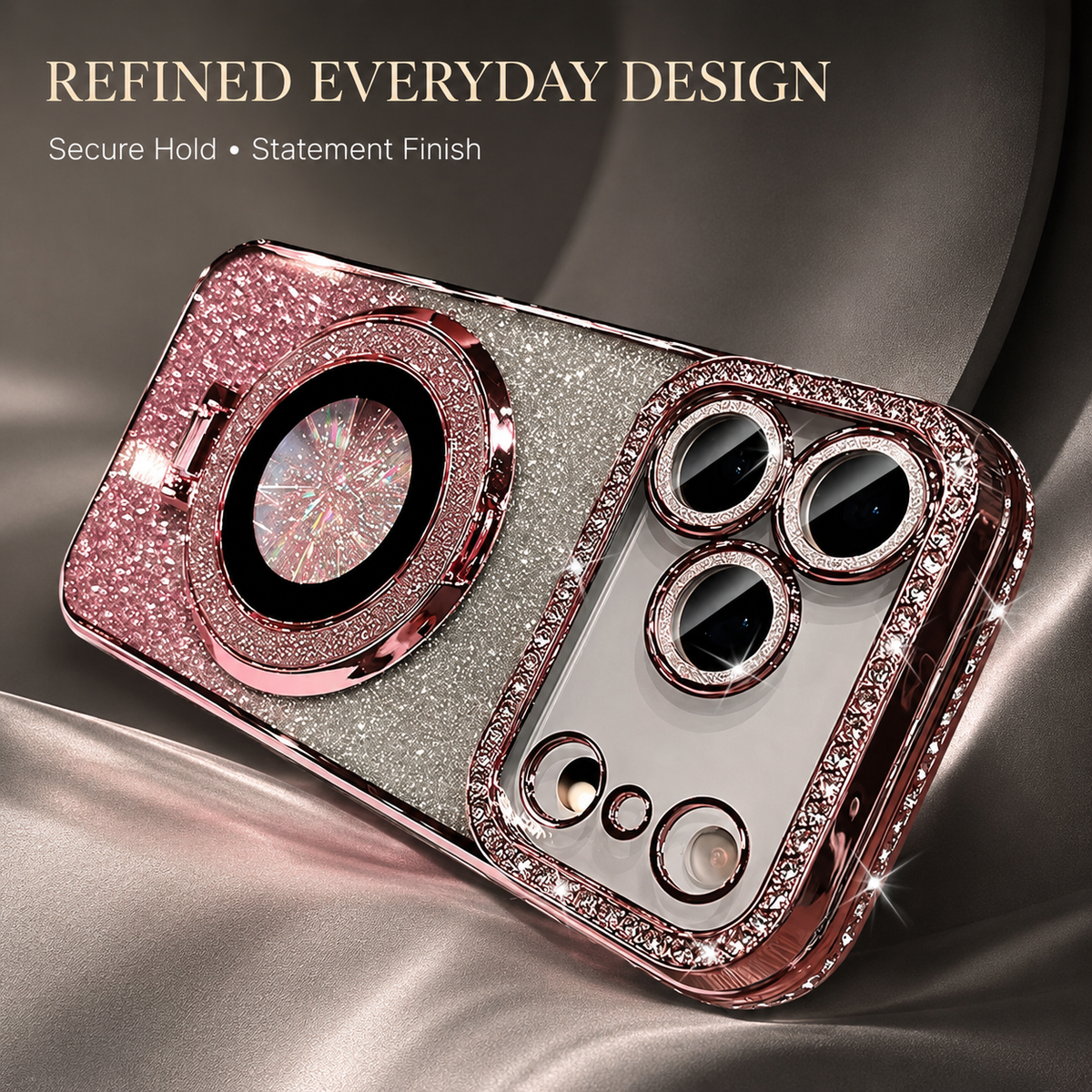 Premium iPhone Case MagSafe Rhinestone Diamond Magnetic Stand Holder Plating TPU Shockproof Non Slip Sparkling Protective Bumper Cover Case Design Pro