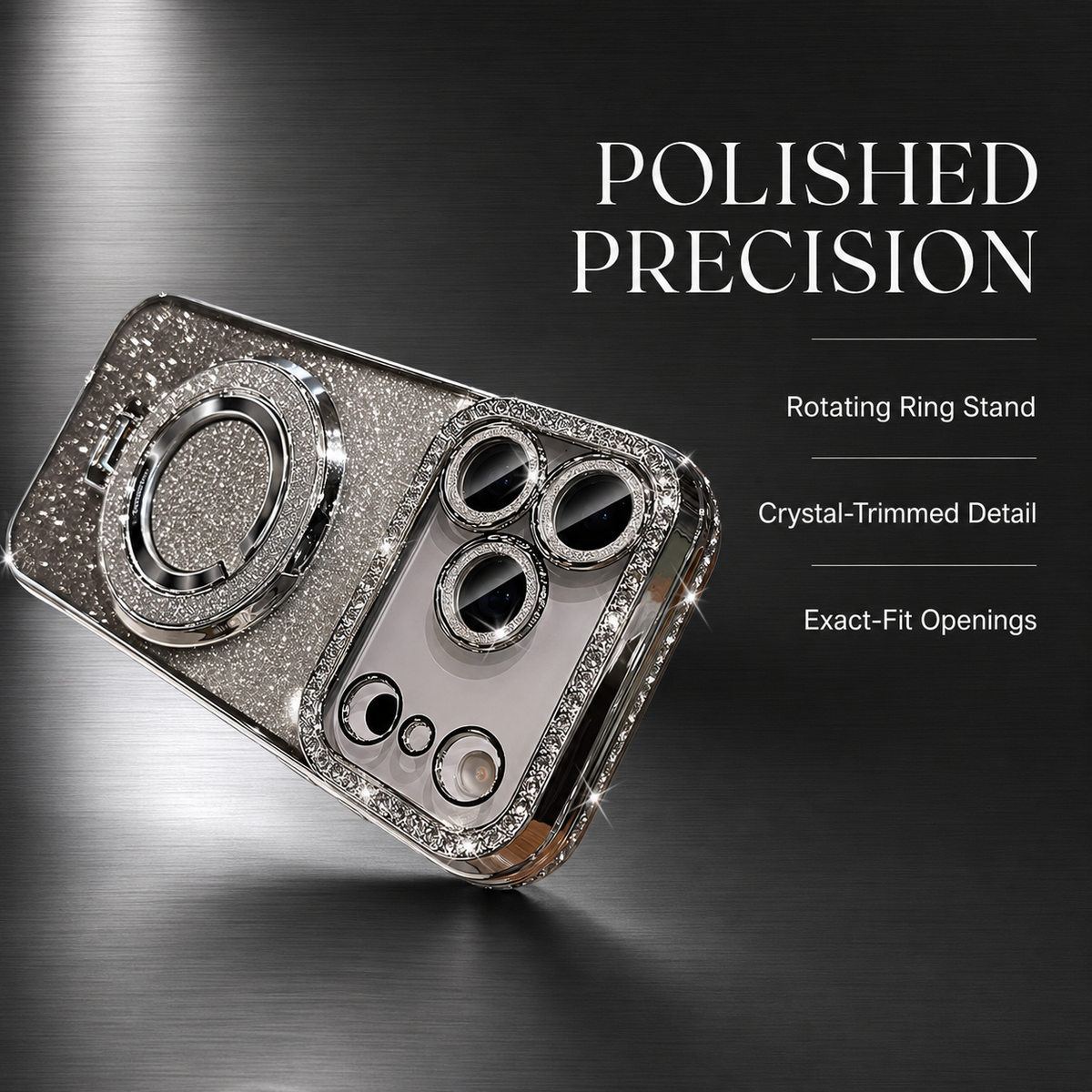 Premium iPhone Case MagSafe Rhinestone Diamond Magnetic Stand Holder Plating TPU Shockproof Non Slip Sparkling Protective Bumper Cover Case Design Pro