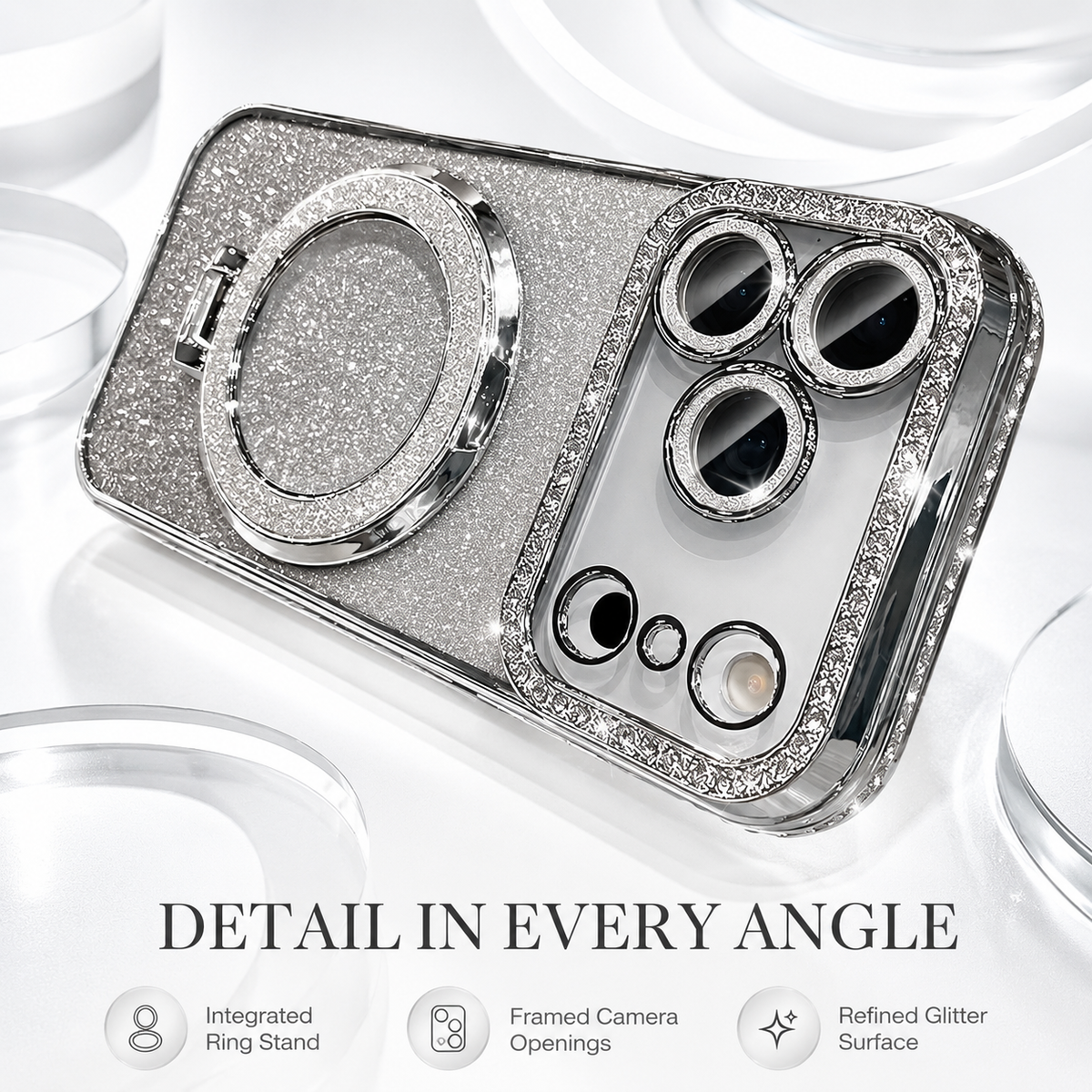 Premium iPhone Case MagSafe Rhinestone Diamond Magnetic Stand Holder Plating TPU Shockproof Non Slip Sparkling Protective Bumper Cover Case Design Pro