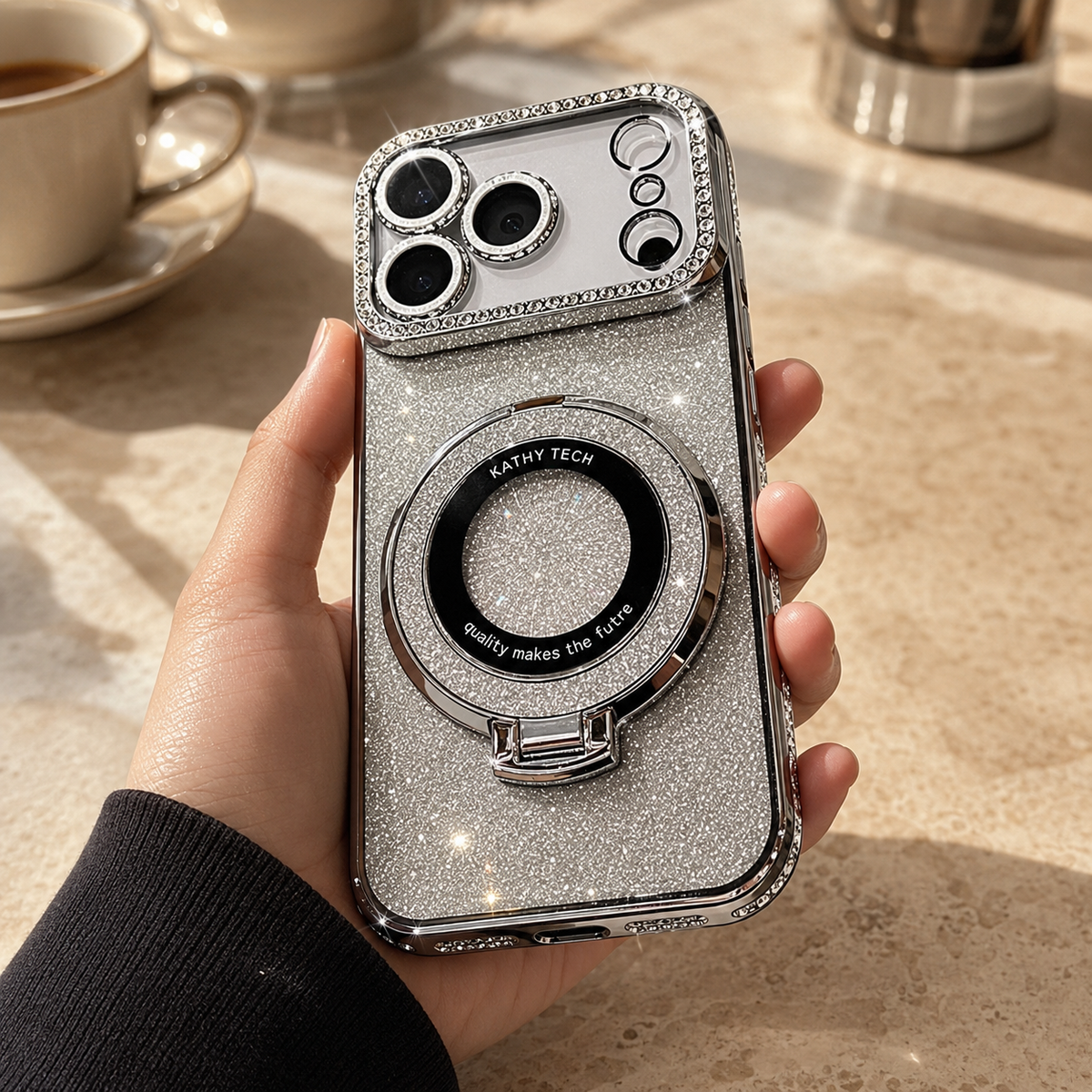 Premium iPhone Case MagSafe Rhinestone Diamond Magnetic Stand Holder Plating TPU Shockproof Non Slip Sparkling Protective Bumper Cover Case Design Pro