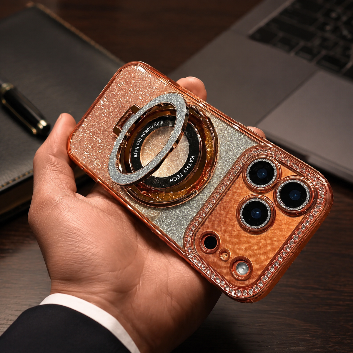 Premium iPhone Case MagSafe Rhinestone Diamond Magnetic Stand Holder Plating TPU Shockproof Non Slip Sparkling Protective Bumper Cover Case Design Pro