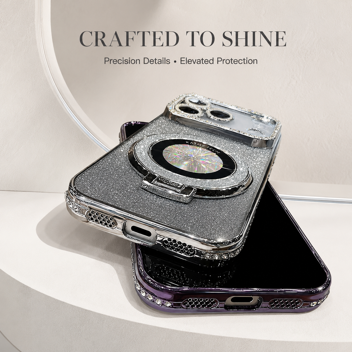 Premium iPhone Case MagSafe Rhinestone Diamond Magnetic Stand Holder Plating TPU Shockproof Non Slip Sparkling Protective Bumper Cover Case Design Pro