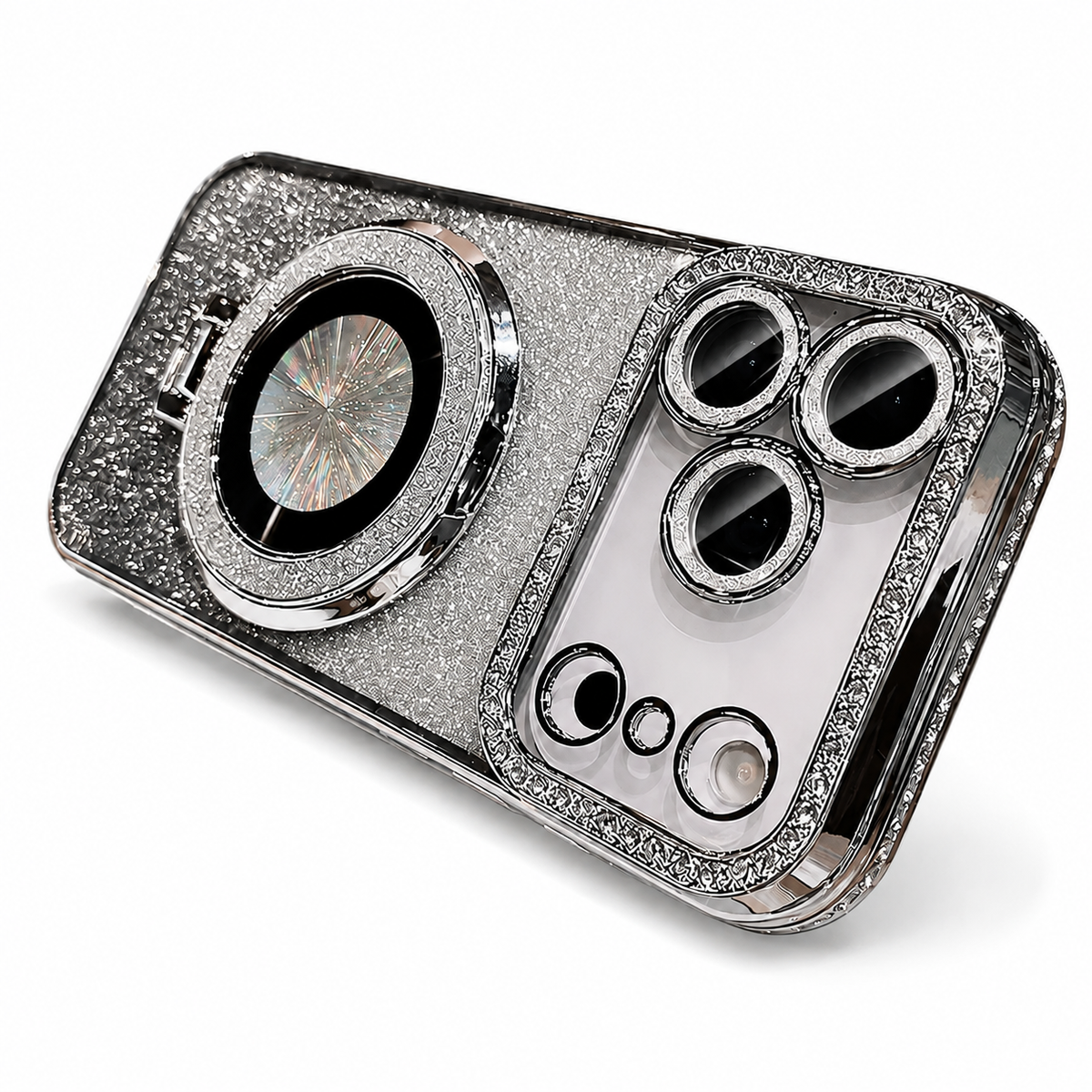 Premium iPhone Case MagSafe Rhinestone Diamond Magnetic Stand Holder Plating TPU Shockproof Non Slip Sparkling Protective Bumper Cover Case Design Pro