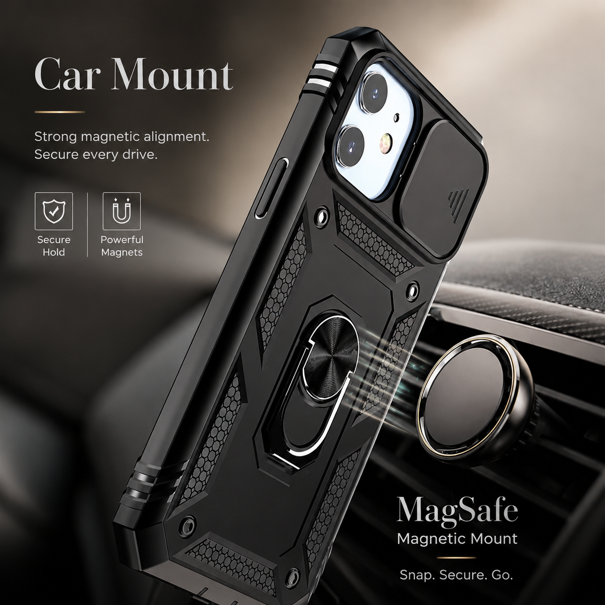 Premium iPhone Case MagSafe Rugged Armor Card Holder Kickstand Shockproof Camera Lens Protection Heavy Duty Cover 360 Rotating Stand Magnetic Grip Pro