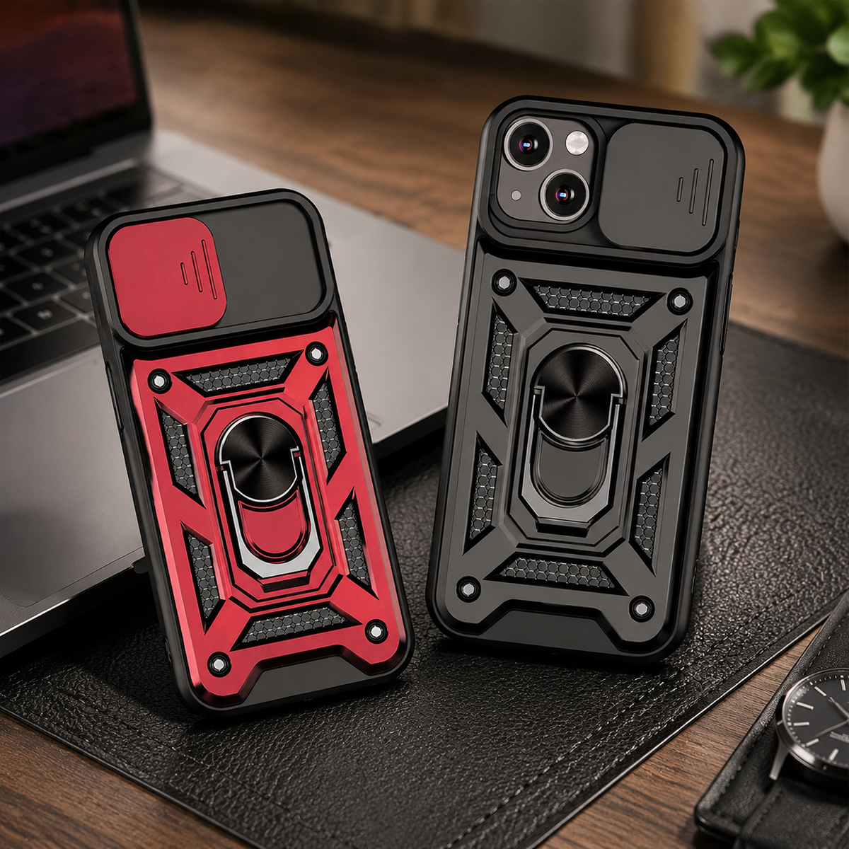 Premium iPhone Case MagSafe Rugged Armor Card Holder Kickstand Shockproof Camera Lens Protection Heavy Duty Cover 360 Rotating Stand Magnetic Grip Pro