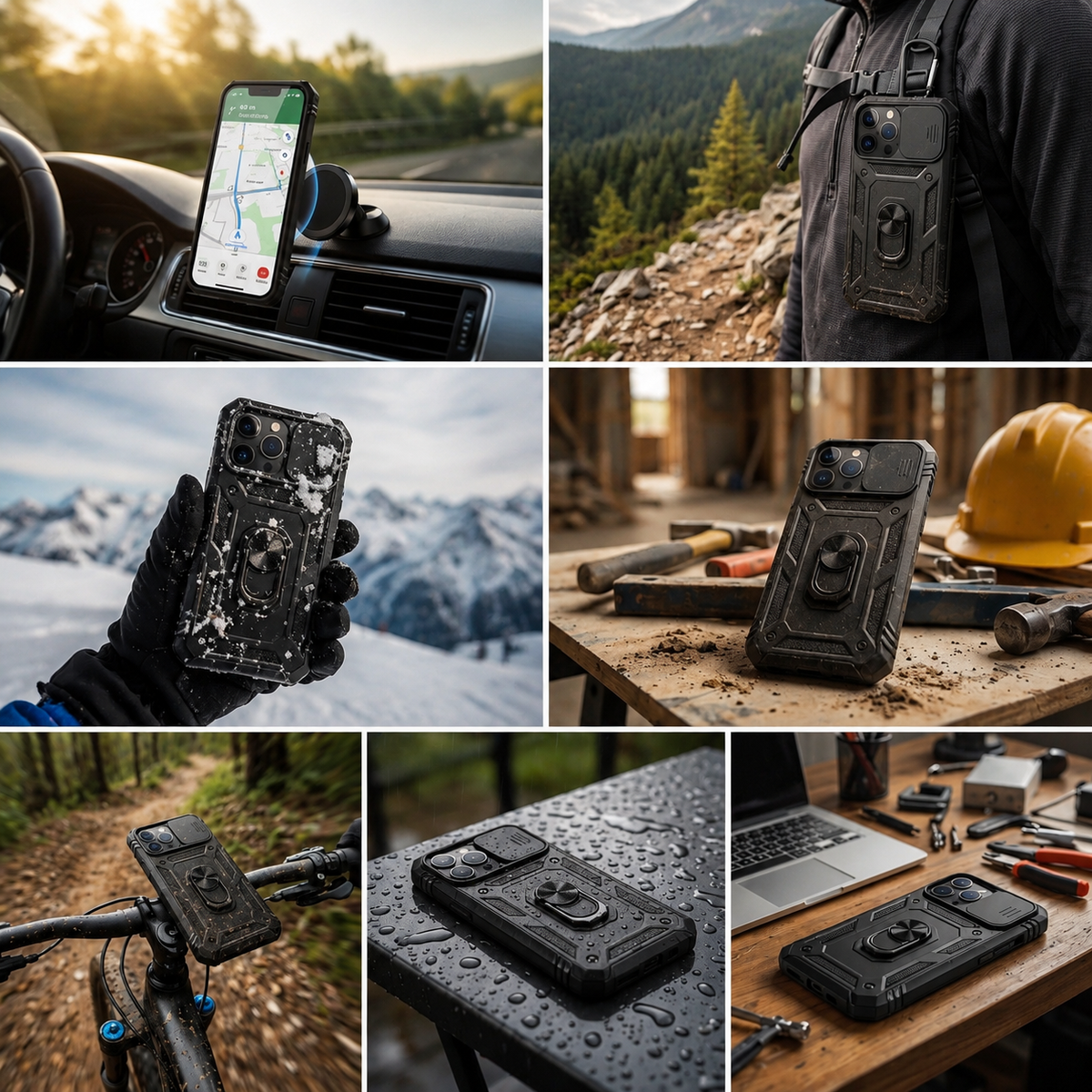 Premium iPhone Case MagSafe Rugged Armor Card Holder Kickstand Shockproof Camera Lens Protection Heavy Duty Cover 360 Rotating Stand Magnetic Grip Pro