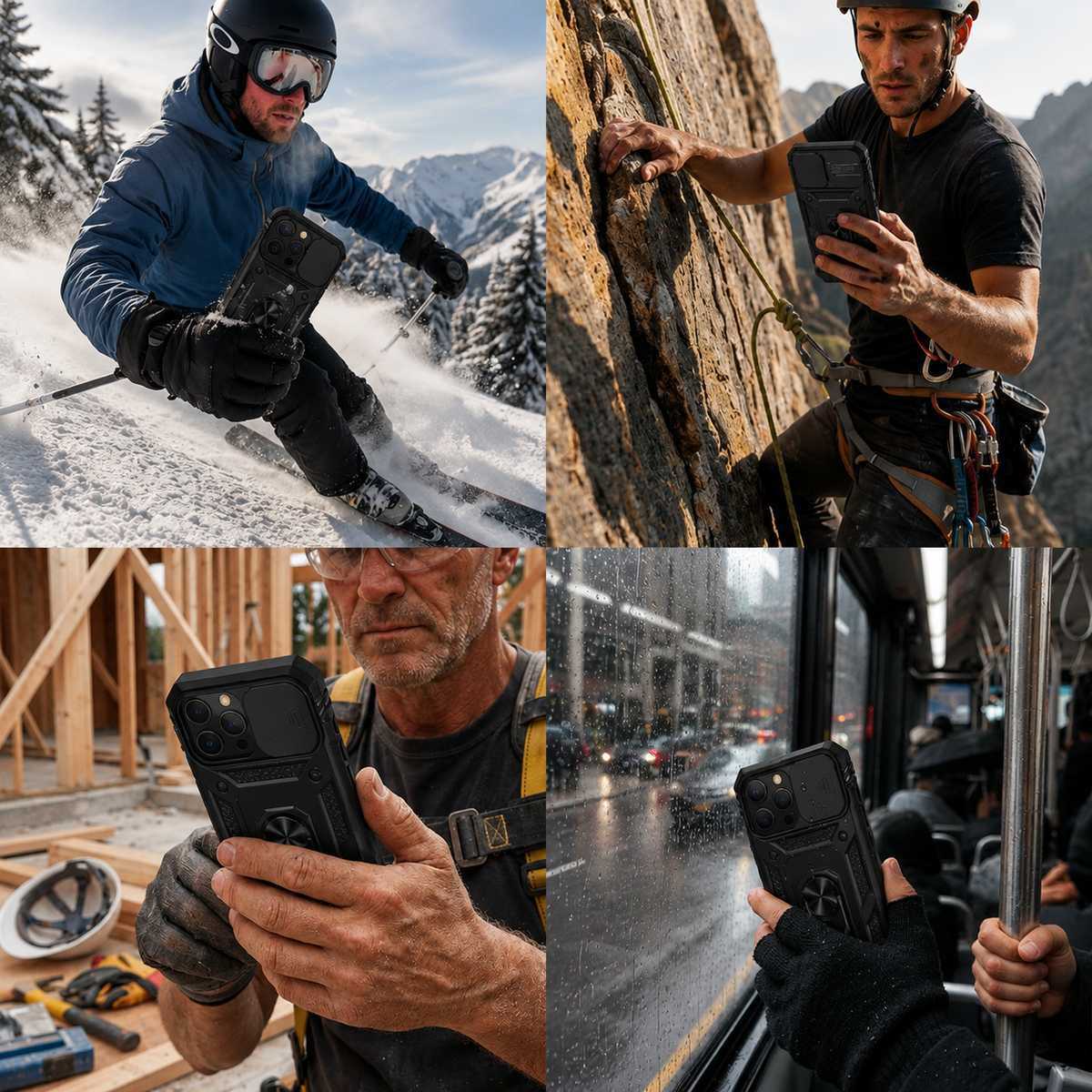 Premium iPhone Case MagSafe Rugged Armor Card Holder Kickstand Shockproof Camera Lens Protection Heavy Duty Cover 360 Rotating Stand Magnetic Grip Pro