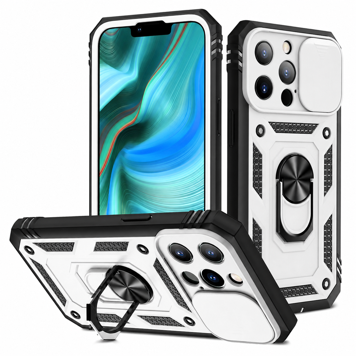 Premium iPhone Case MagSafe Rugged Armor Card Holder Kickstand Shockproof Camera Lens Protection Heavy Duty Cover 360 Rotating Stand Magnetic Grip Pro