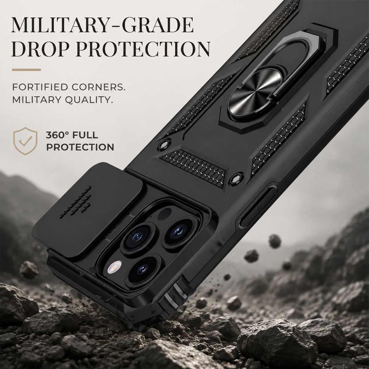 Premium iPhone Case MagSafe Rugged Armor Card Holder Kickstand Shockproof Camera Lens Protection Heavy Duty Cover 360 Rotating Stand Magnetic Grip Pro