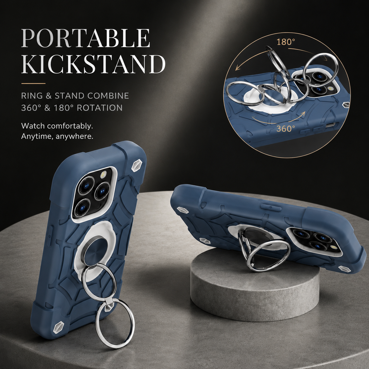 Premium iPhone Case MagSafe Rugged Armor Shockproof PC TPU Ring Holder Kickstand Anti Slip Grip Camera Protection Full Coverage Slim Protective Design