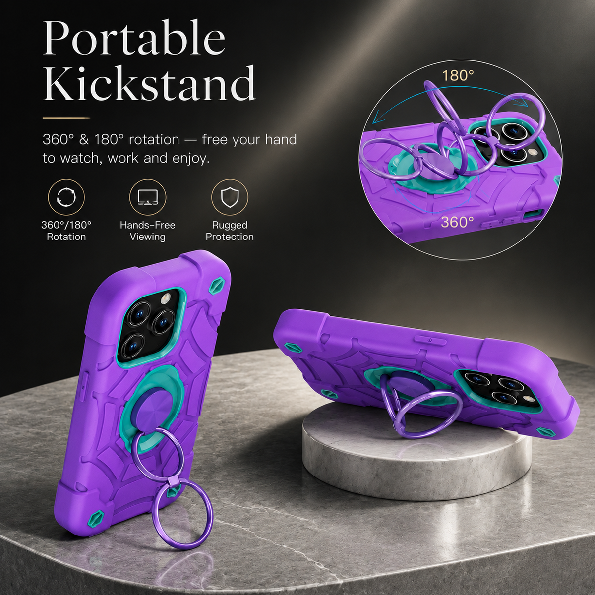 Premium iPhone Case MagSafe Rugged Armor Shockproof PC TPU Ring Holder Kickstand Anti Slip Grip Camera Protection Full Coverage Slim Protective Design