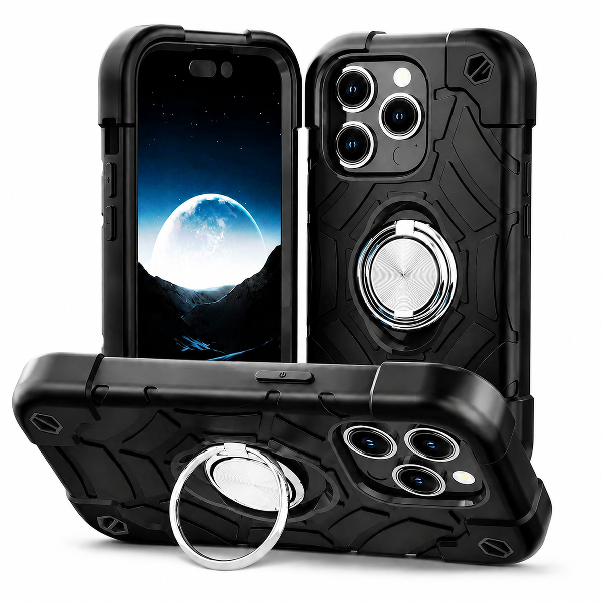 Premium iPhone Case MagSafe Rugged Armor Shockproof PC TPU Ring Holder Kickstand Anti Slip Grip Camera Protection Full Coverage Slim Protective Design