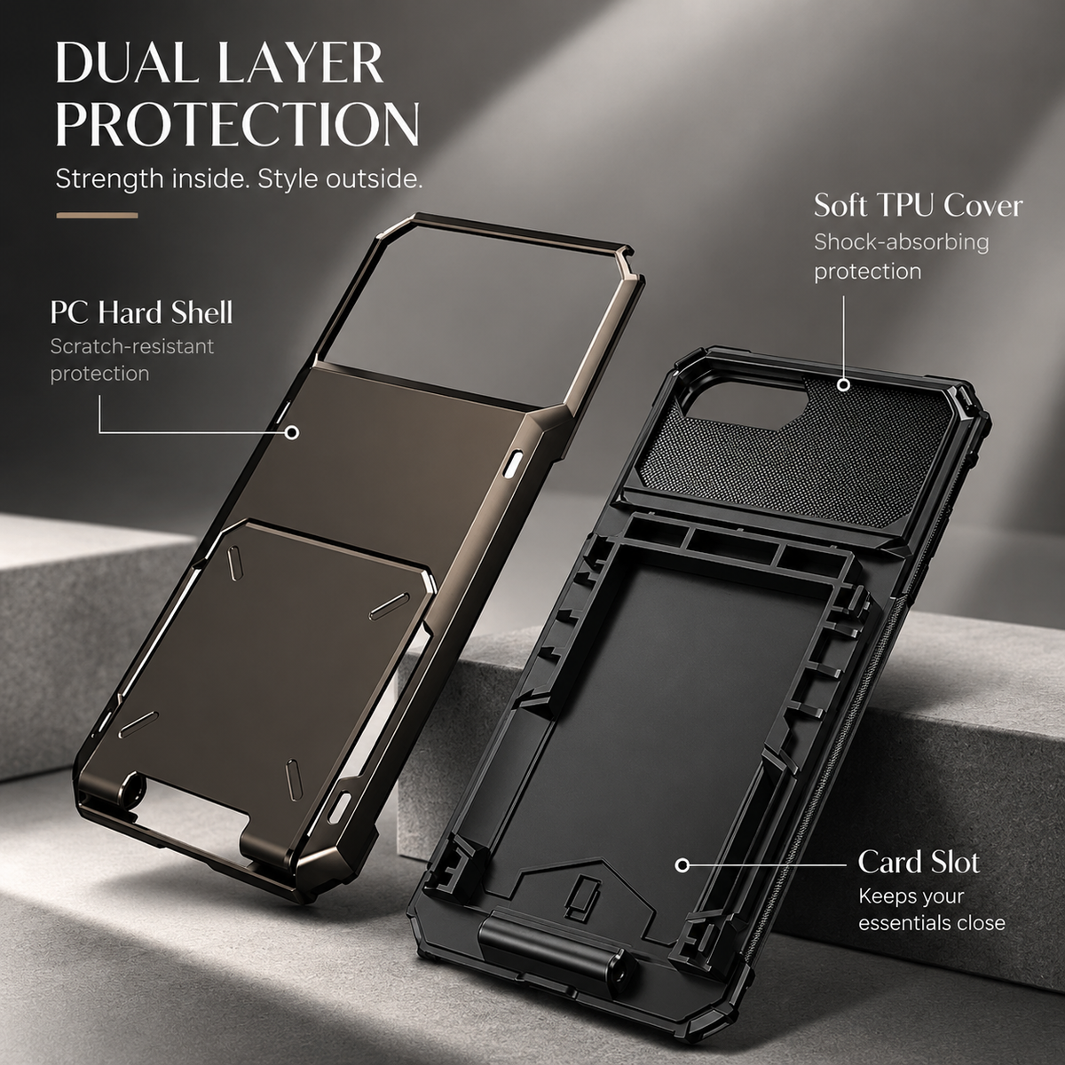 Premium iPhone Case MagSafe Rugged Armor Wallet Card Holder Kickstand TPU Bumper Shockproof Scratch Resistant Full Coverage Magnetic Ring Protective
