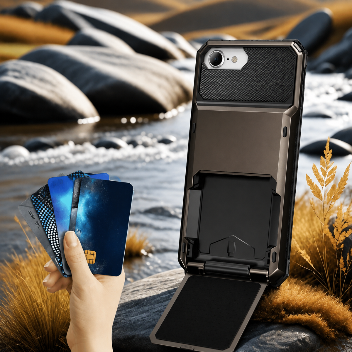 Premium iPhone Case MagSafe Rugged Armor Wallet Card Holder Kickstand TPU Bumper Shockproof Scratch Resistant Full Coverage Magnetic Ring Protective