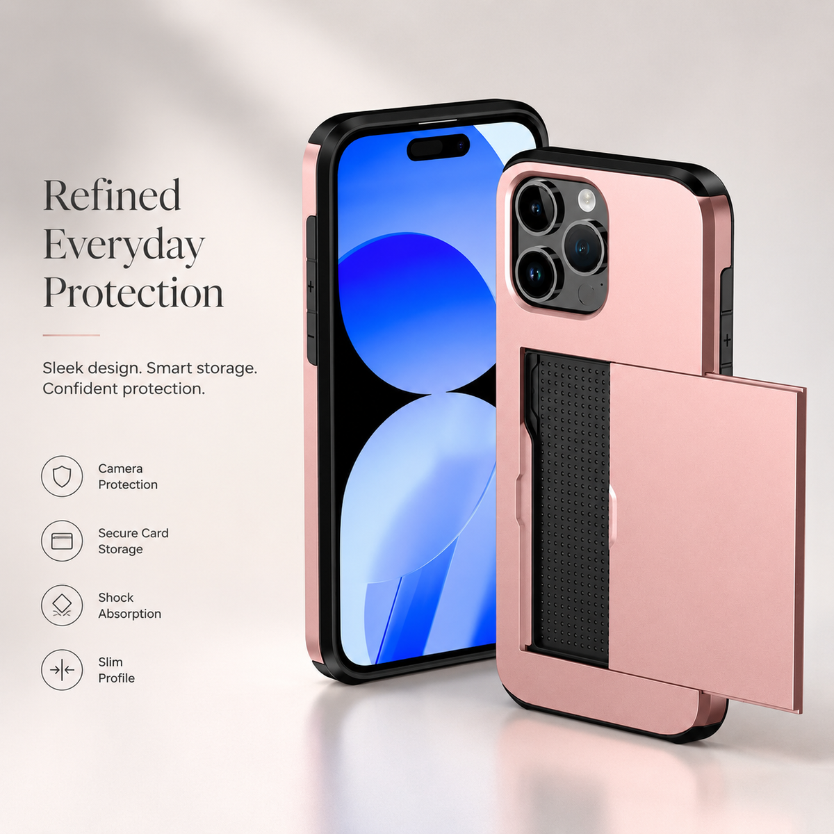 Premium iPhone Case MagSafe Rugged Slide Wallet Card Holder PC TPU Shockproof Protective Cover Anti Fingerprint Scratch Resistant Non Slip Armor Build