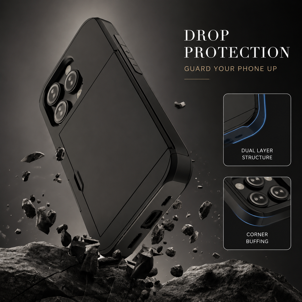 Premium iPhone Case MagSafe Rugged Slide Wallet Card Holder PC TPU Shockproof Protective Cover Anti Fingerprint Scratch Resistant Non Slip Armor Build