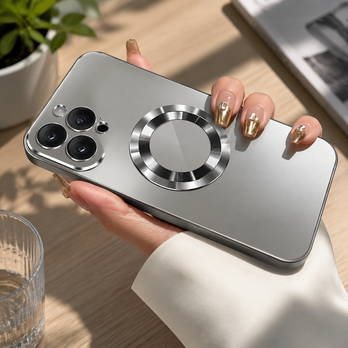 Premium iPhone Case MagSafe Titanium Metallic Matte Shockproof Protective Cover Camera Lens Protection Anti Fingerprint PC Silicone Slim Full Coverage